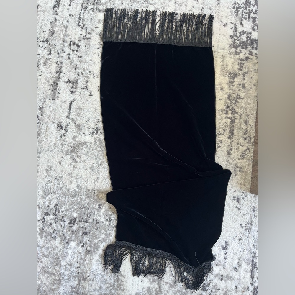 Velvet Black Shawl with fringe on both ends